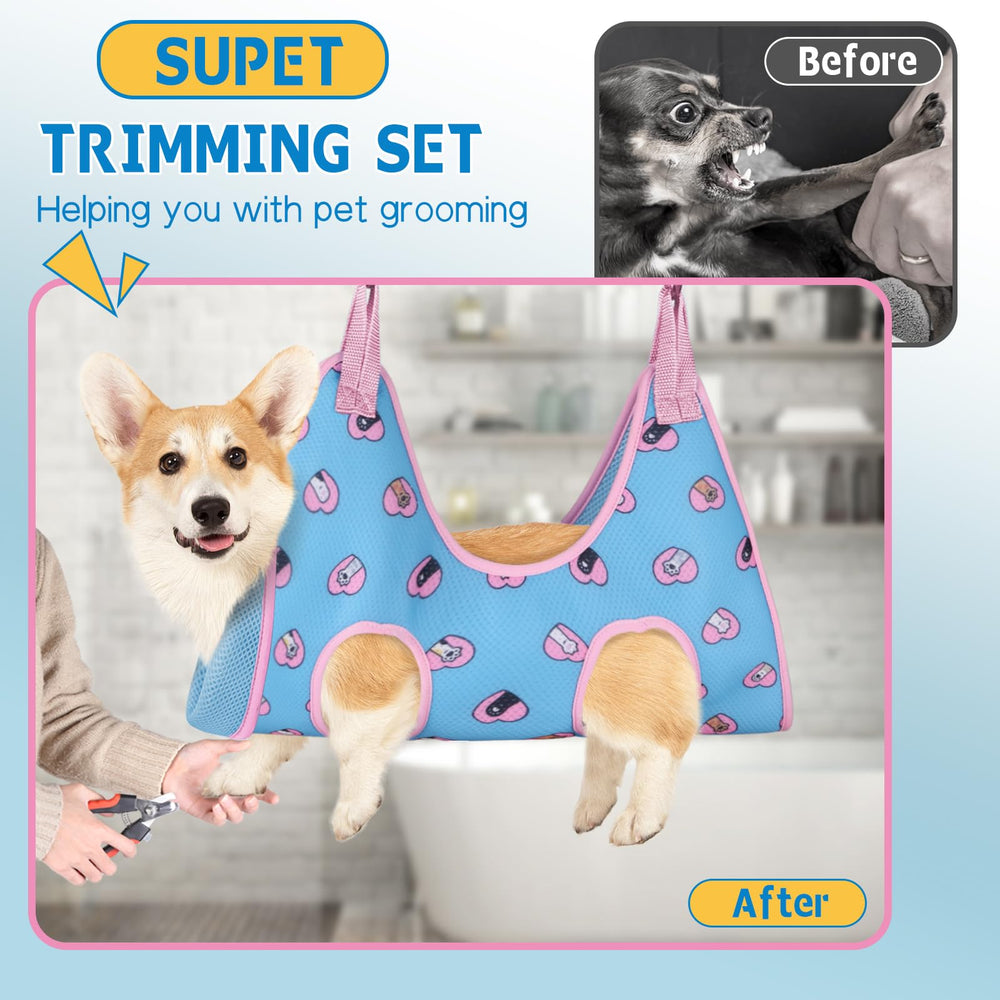 Supet hammock features breathable 3D mesh for cat and dog comfort during grooming.