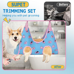 Supet hammock features breathable 3D mesh for cat and dog comfort during grooming.