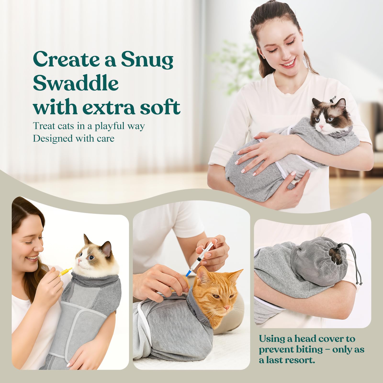 Supet cat grooming wrap gray or blue color options suit daily care.