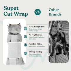 Supet cat grooming wrap self-adherent closure reduces noise and stress during handling.