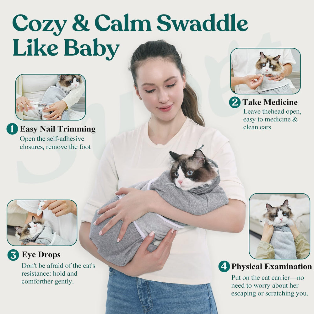 Supet cat grooming wrap waist strap helps keep your pet still for safe care.