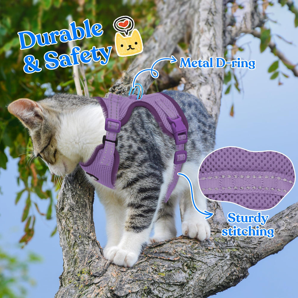 Supet cat harness 5ft leash demonstrates easy-to-control outdoor exploration.