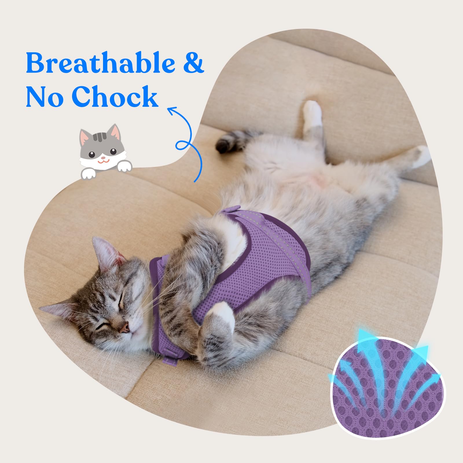 Supet cat harness adjustable-straps image emphasizes customizable comfort and growth.