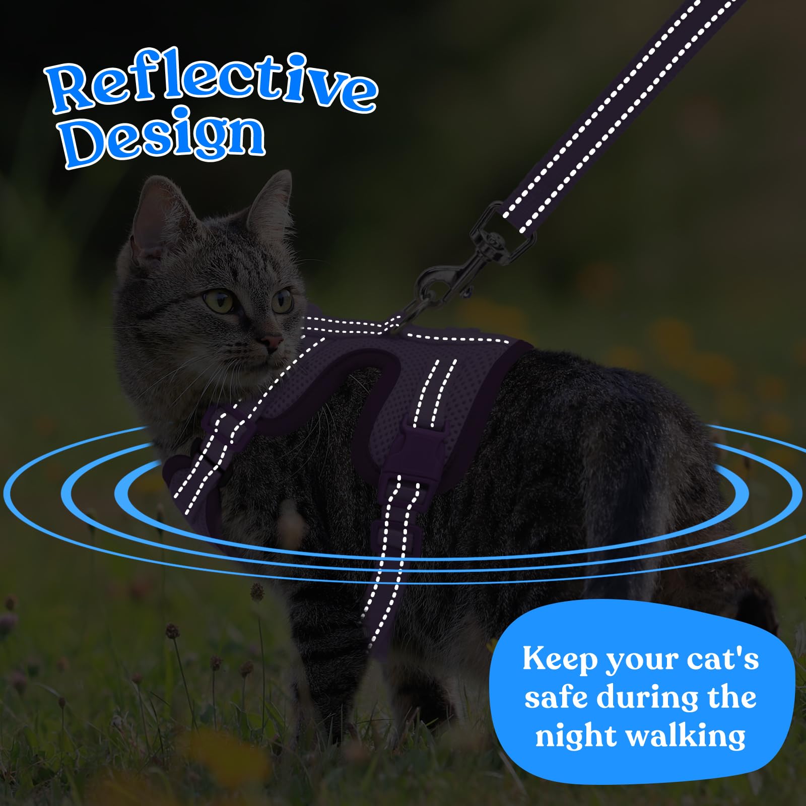 Supet cat harness airmesh image highlights lightweight breathable fabric for comfy outings.