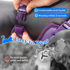 Supet cat harness escape-proof fit highlights secure vest design for adventures.