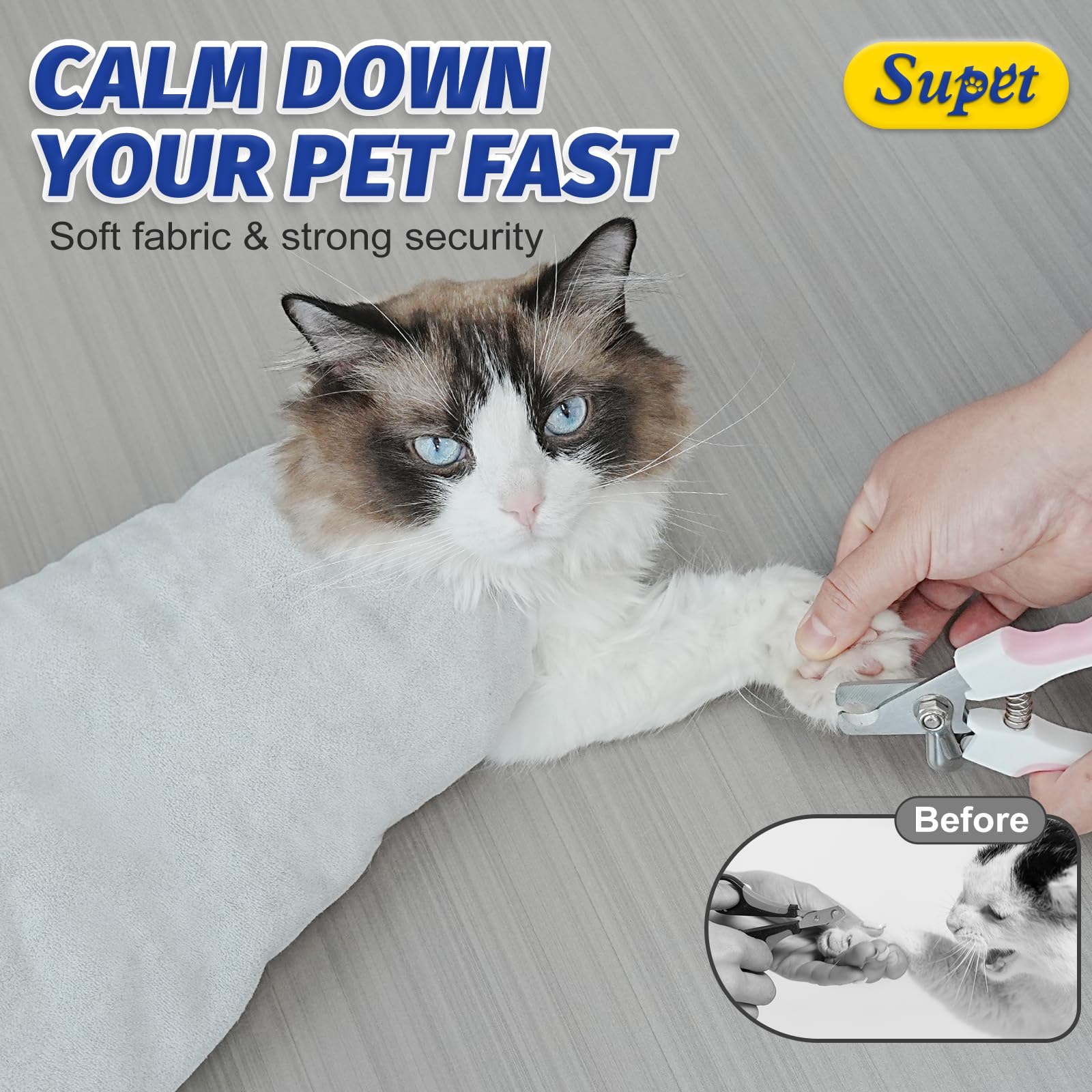 Supet cat wrap anti-scratch design protects during brushing and handling.