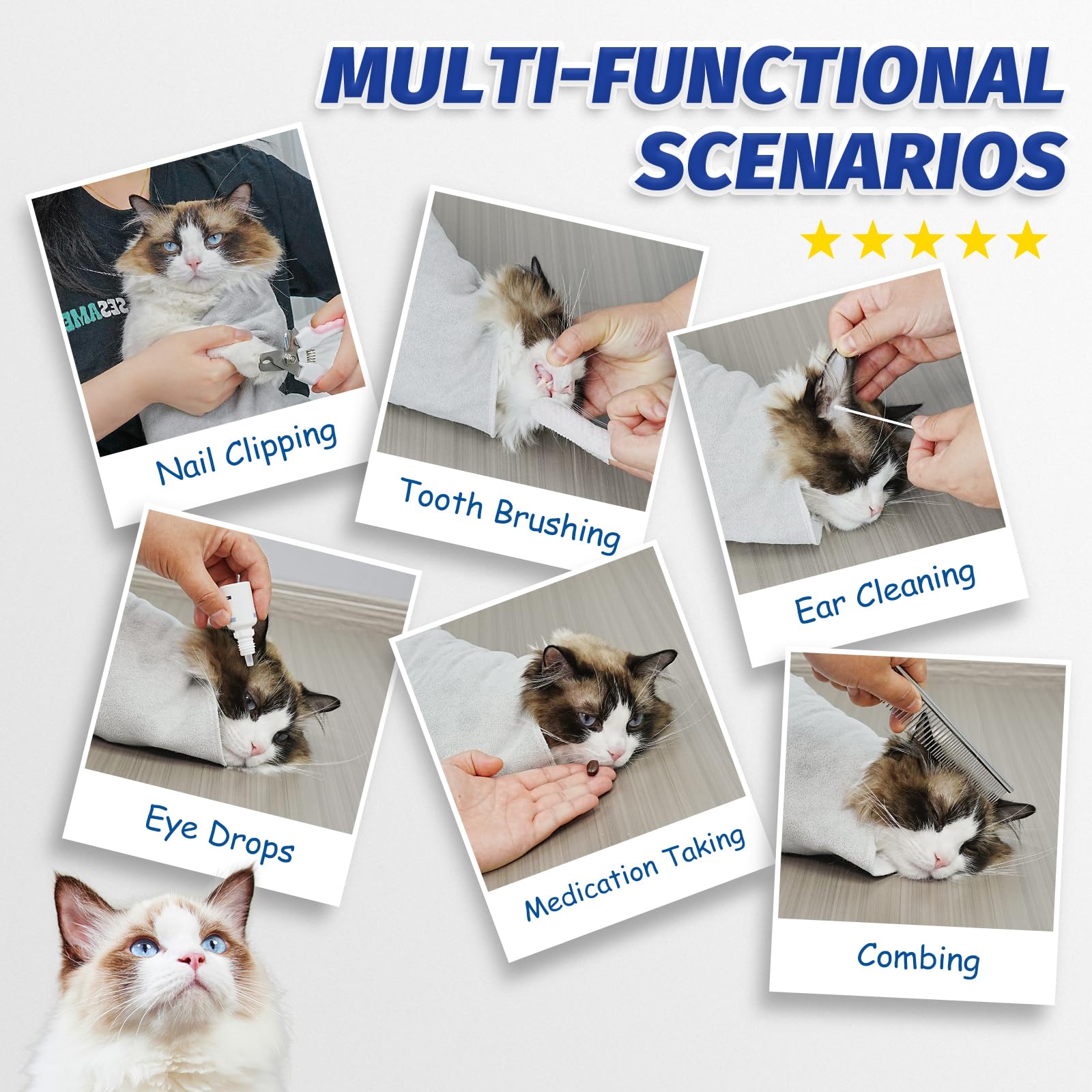 Supet cat wrap detangling-fur use showcases versatile grooming.