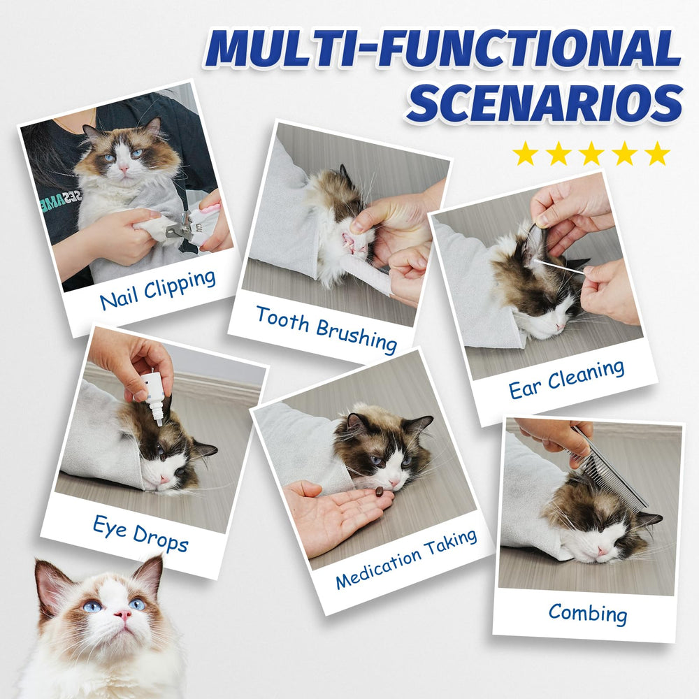 Supet cat wrap detangling-fur use showcases versatile grooming.