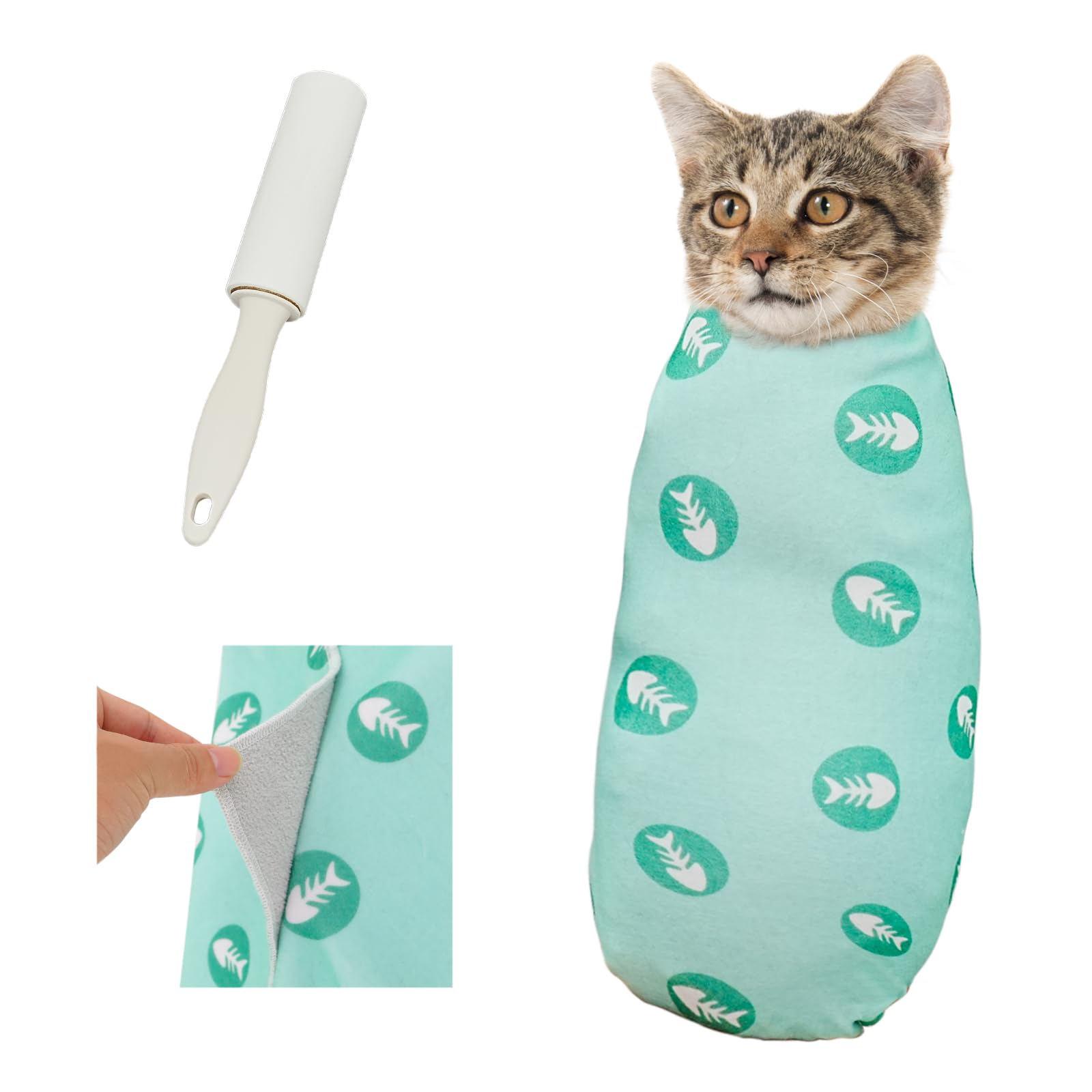 Supet cat wrap nail-trim closeup demonstrates calm handling during grooming