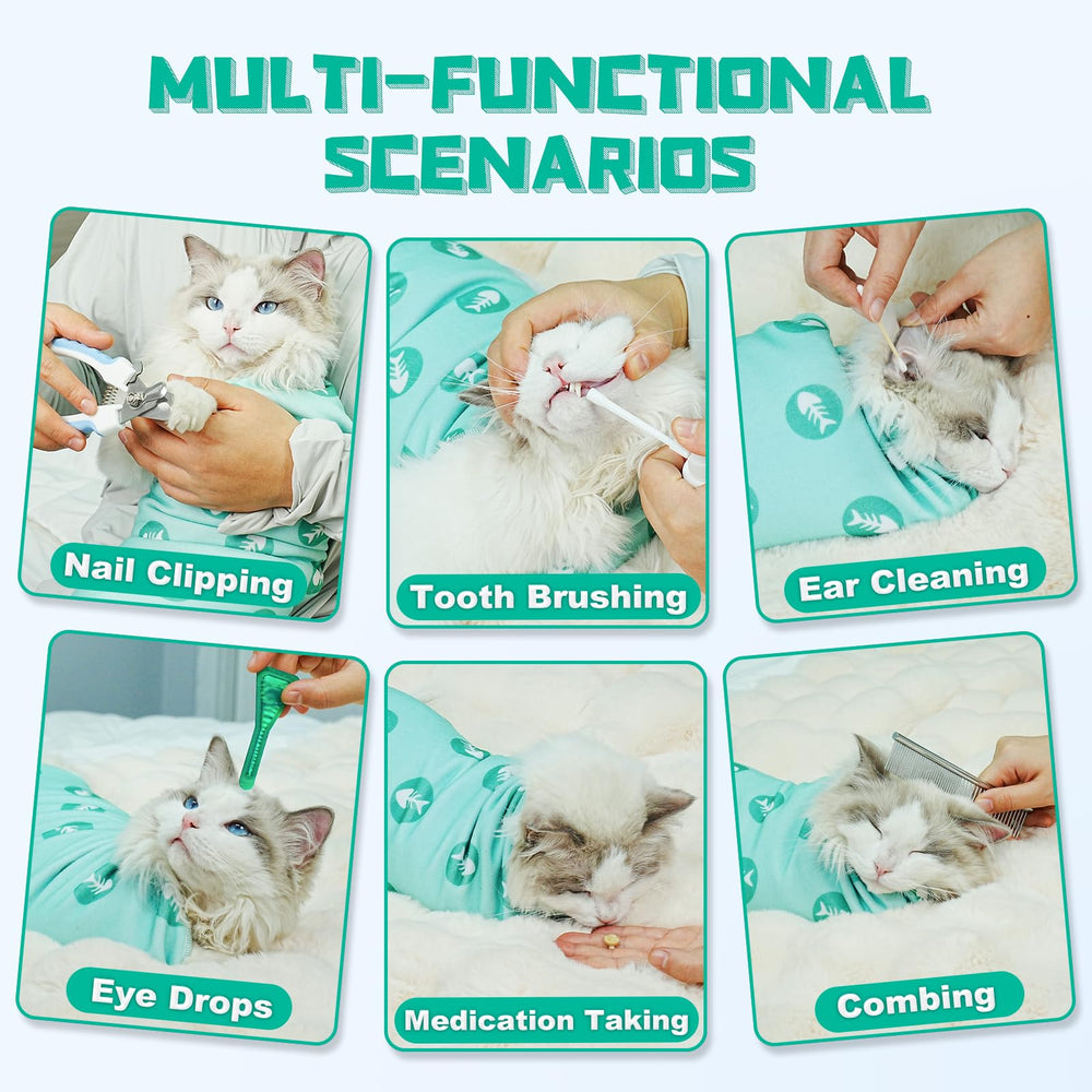 Supet cat wrap teeth brushing session with comfortable wrap on cat