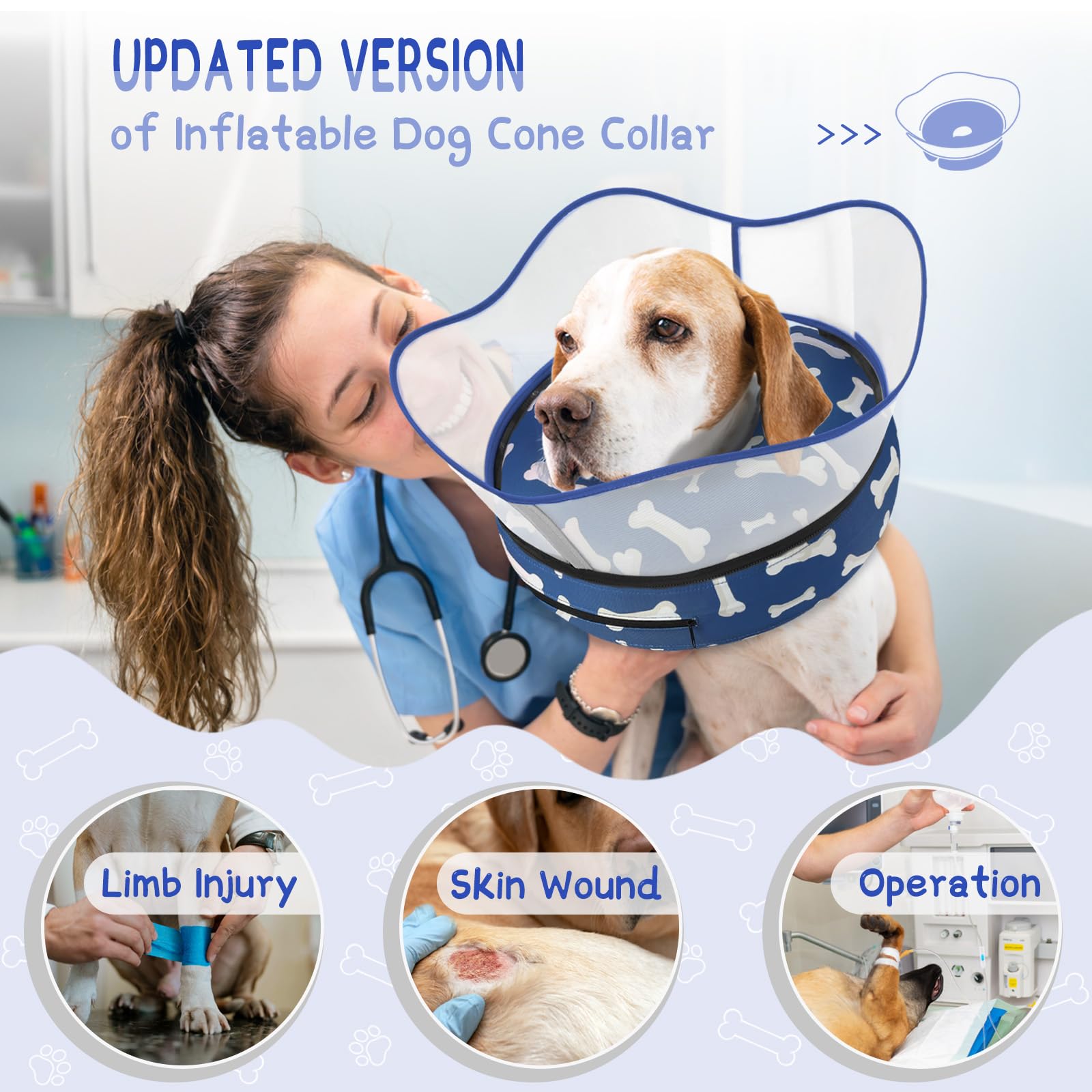 Supet donut cone with detachable shield stops licking around surgical site