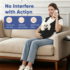 Supet dog carrier sling pet inside image demonstrating secure, close-contact wearing.