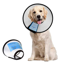Supet dog cone collar adjustable front view, showcasing secure fit for pets during recovery.