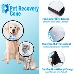 Supet dog cone collar hook-loop strap demonstrates easy tightening and secure attachment.