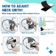 Supet dog cone collar PVC material highlights lightweight, durable, washable design.