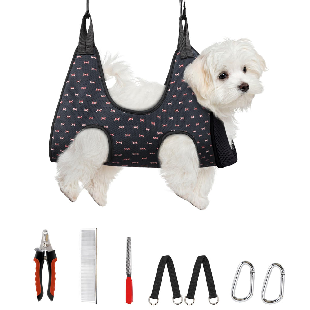Supet grooming hammock setup for easy at-home nail trims.