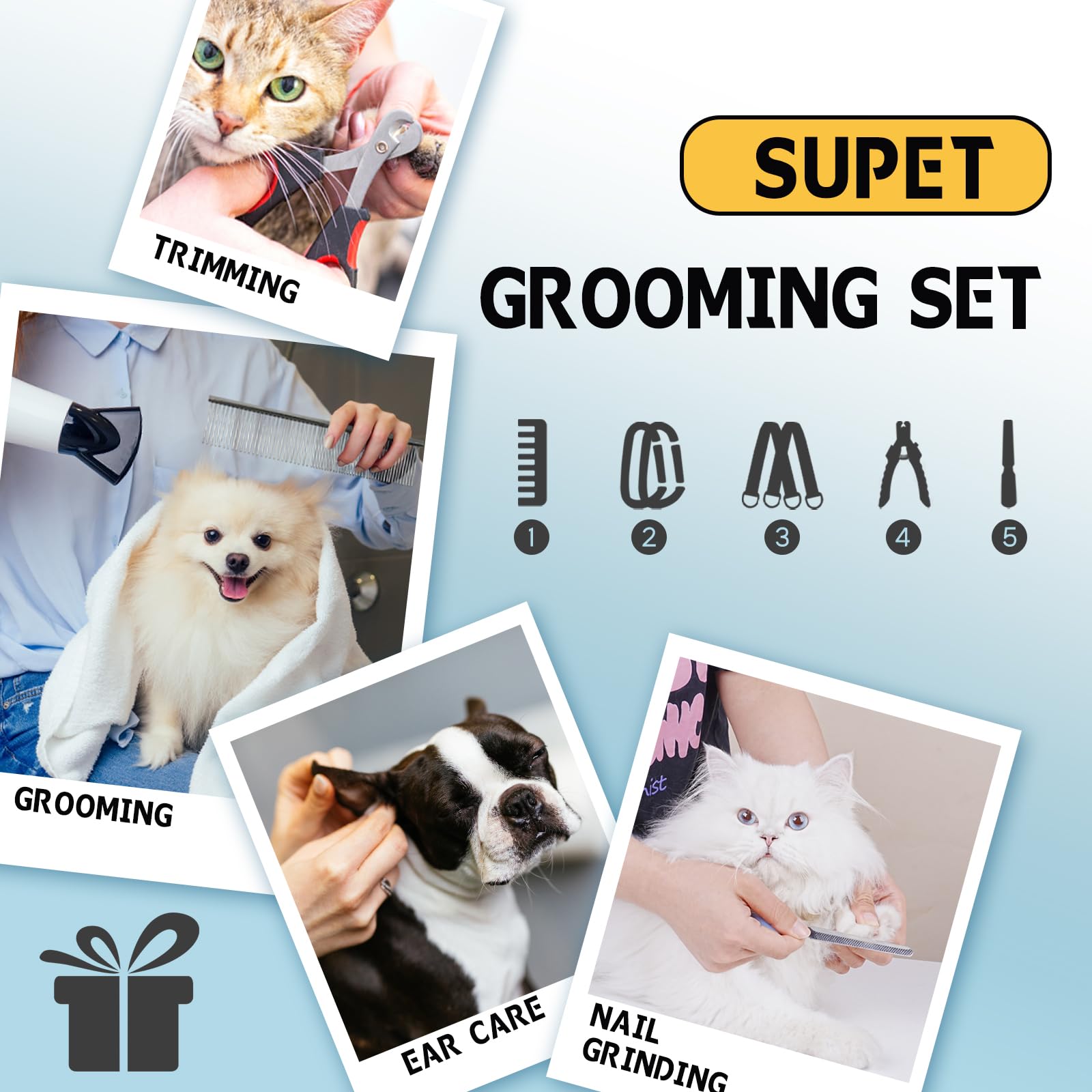 Supet harness supports safe restraint for active dogs during nail trims and grooming.