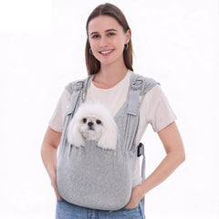Supet dog sling grey close-up highlights soft cotton for comfort.