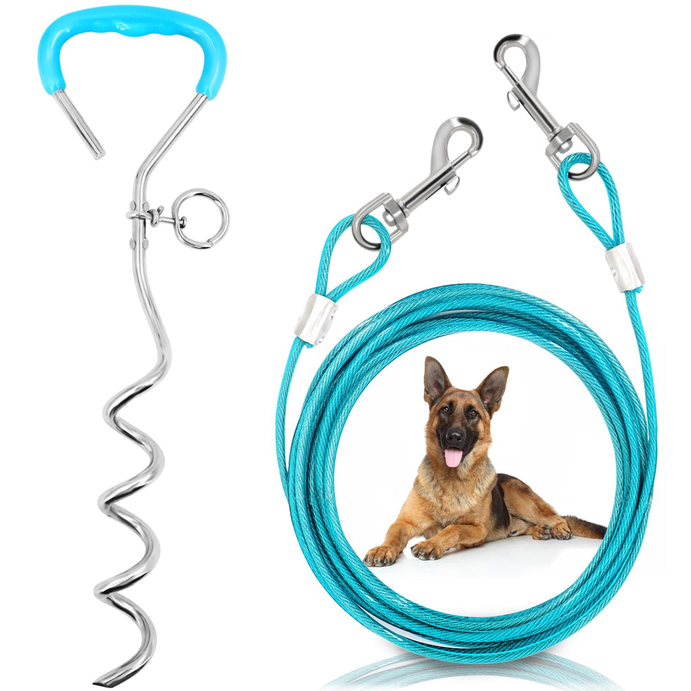 Supet dog tie out cable 32ft laid out in yard for safe, extended play