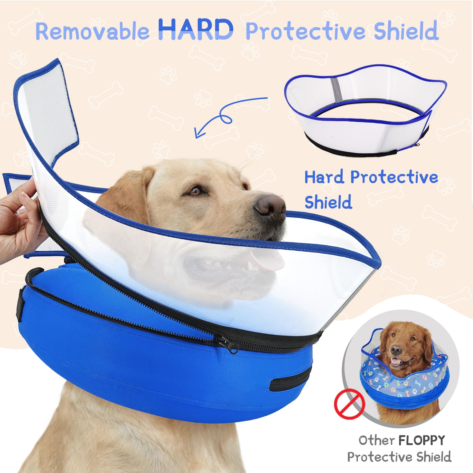 Supet inflatable collar with zippered removable cover for hygiene