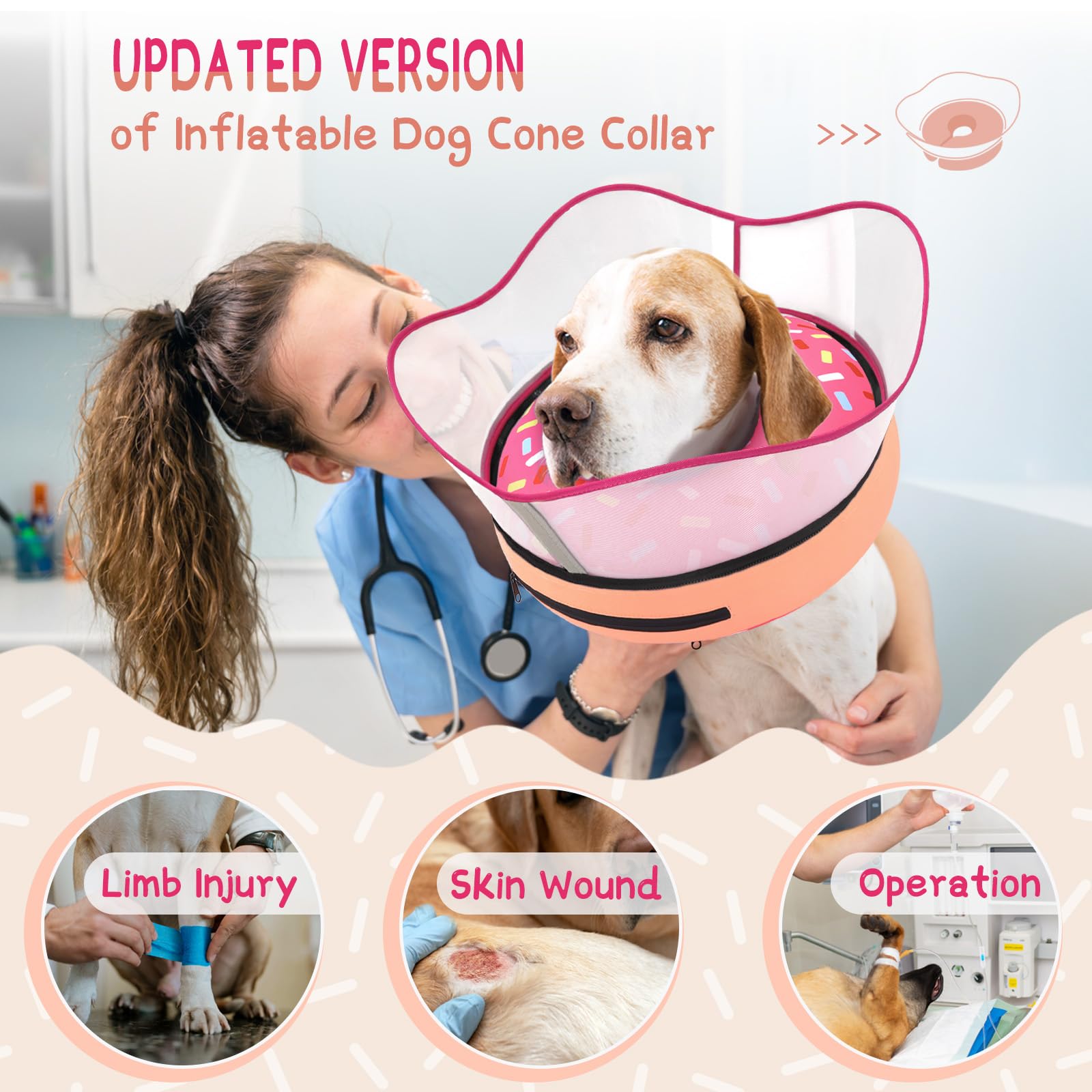 Supet donut cone with detachable shield prevents licking during recovery