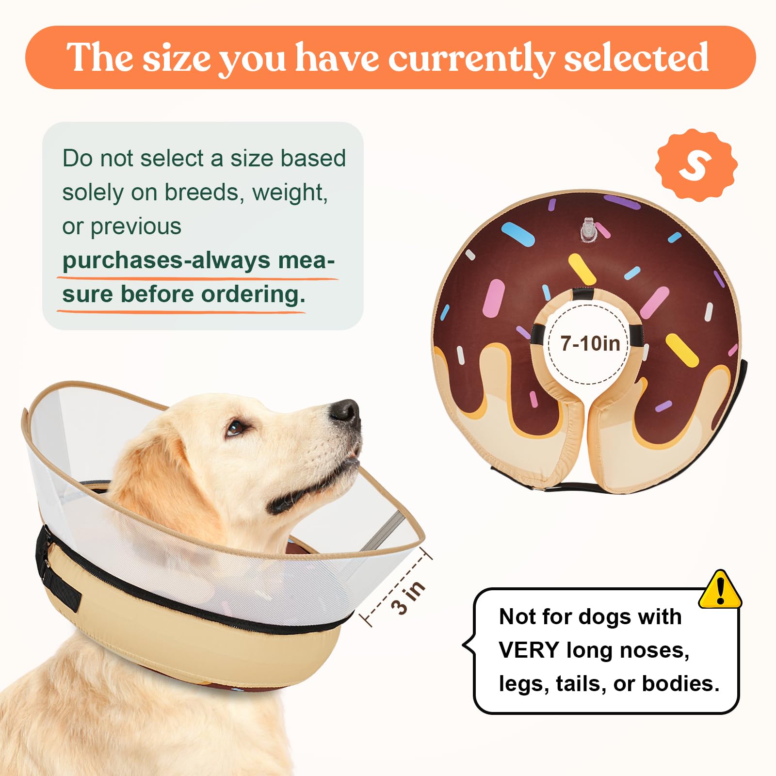 Supet Donut Brown removable shield demonstrates easy access to meals without removing the collar