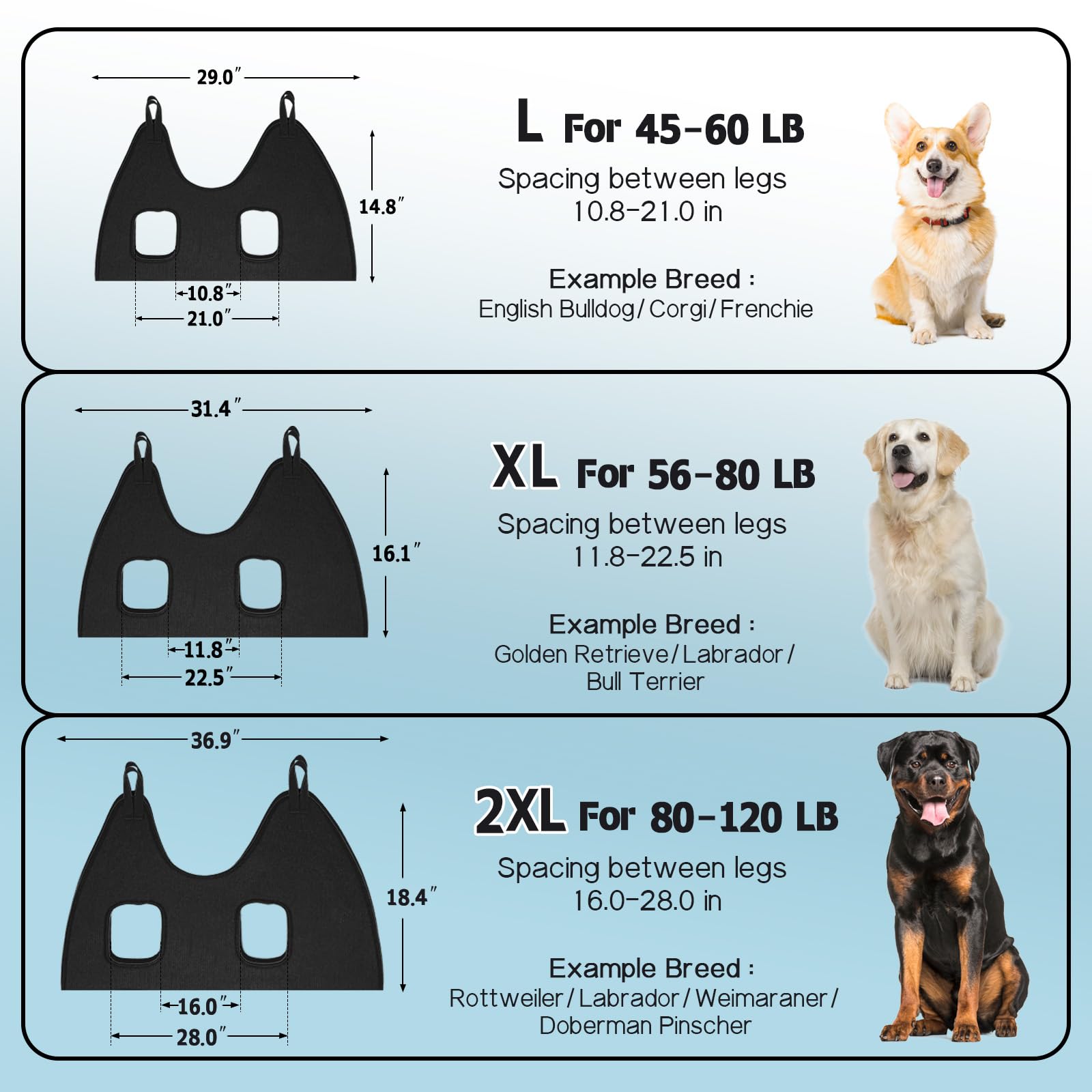 Supet hammock size chart helps choosing S, M, or L fit for small to mid-size pets.