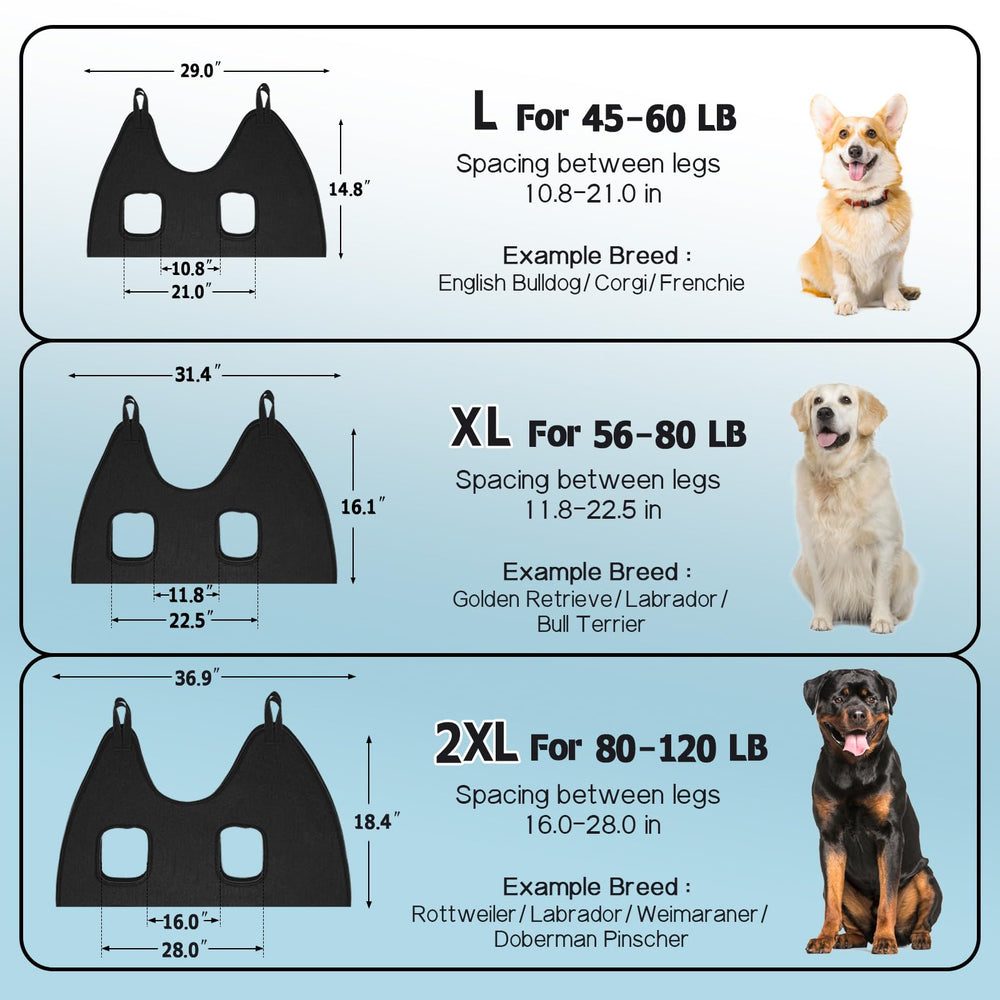 Supet hammock size chart helps choosing S, M, or L fit for small to mid-size pets.
