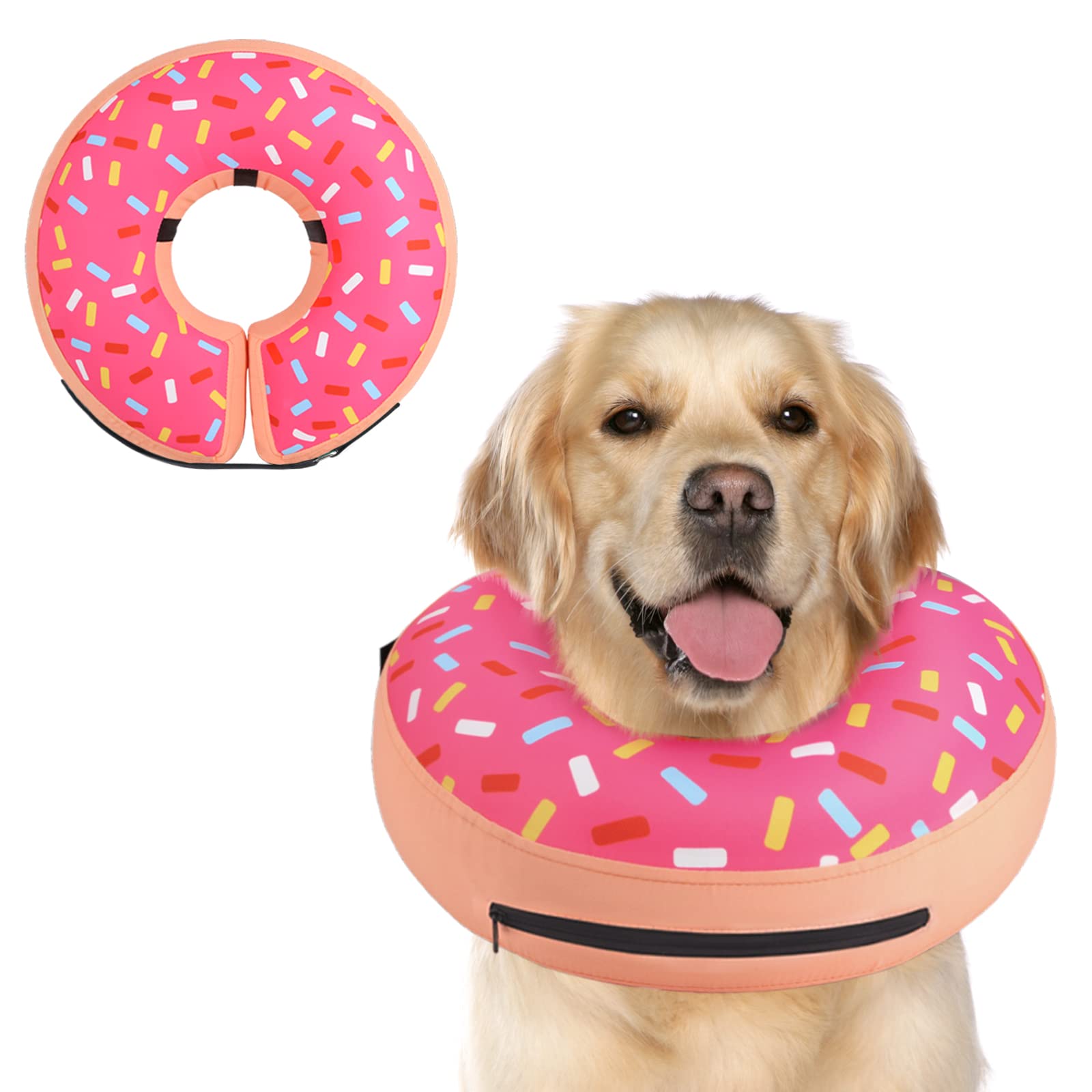 Supet inflatable dog cone collar donut shape protects surgery area without hindering visibility.