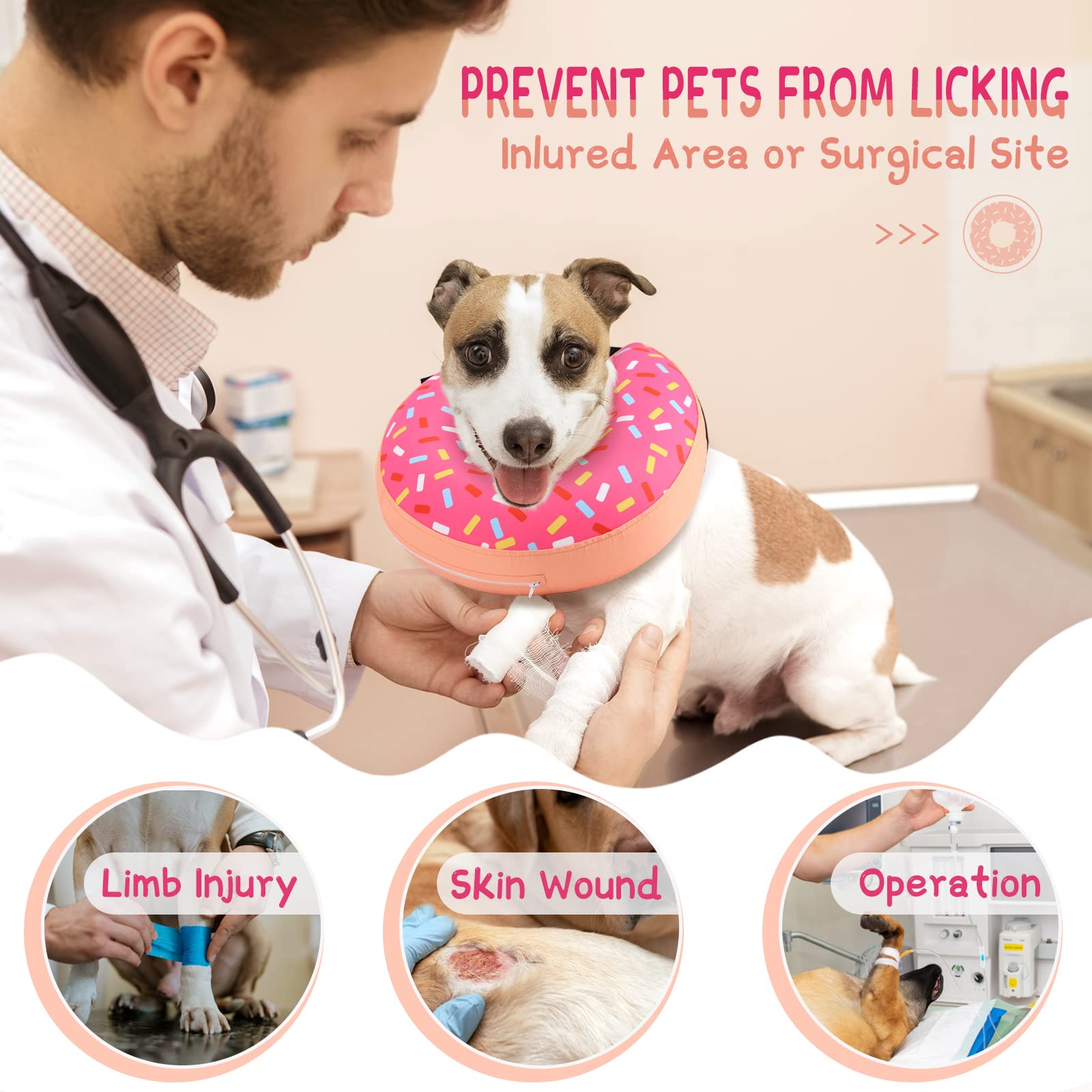 Supet inflatable dog cone collar inner air bag provides gentle neck support during recovery.