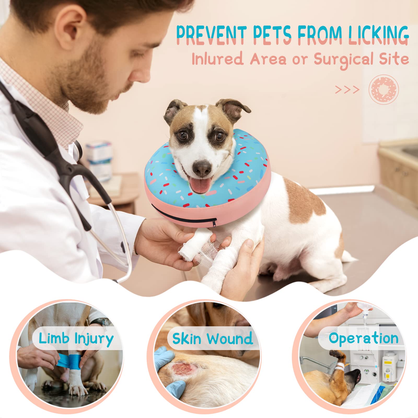 Supet cone collar on dog during nap demonstrates comfortable recovery and clear vision.