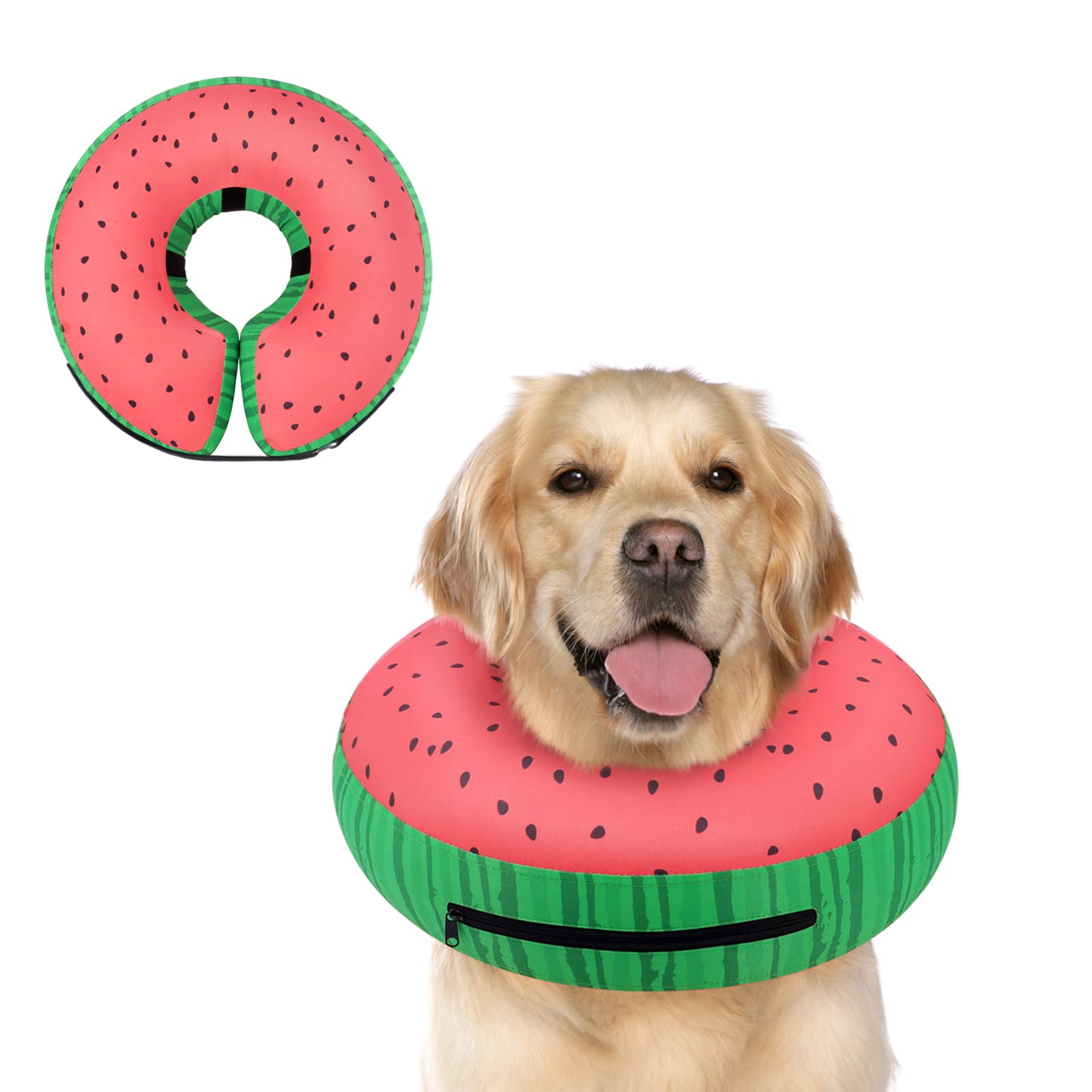 Supet inflatable dog cone front view with soft recovery collar preventing licking