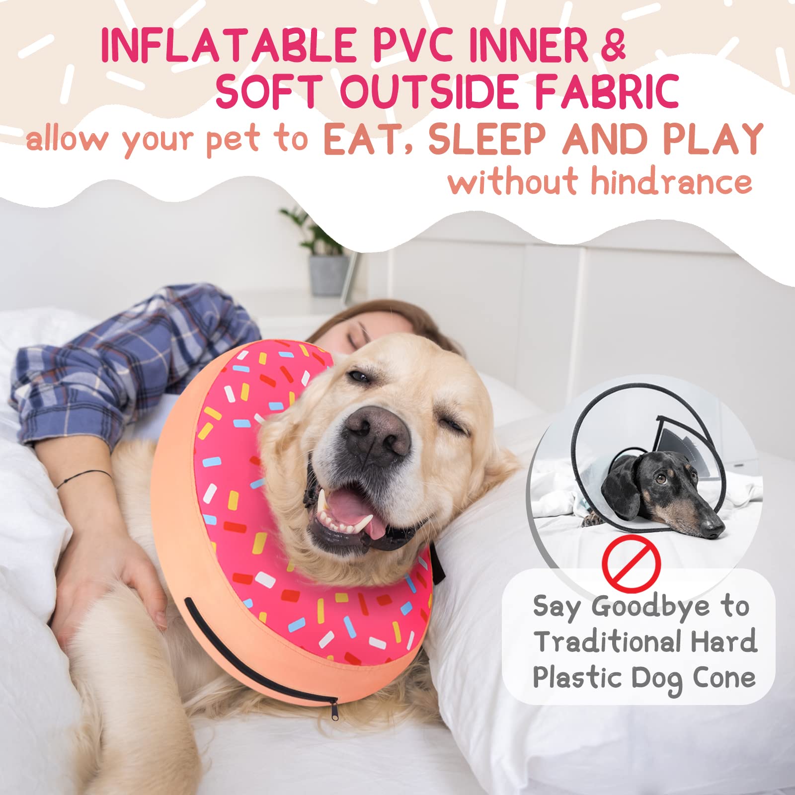 Supet inflatable dog cone inner air bag closeup highlights gentle neck support.
