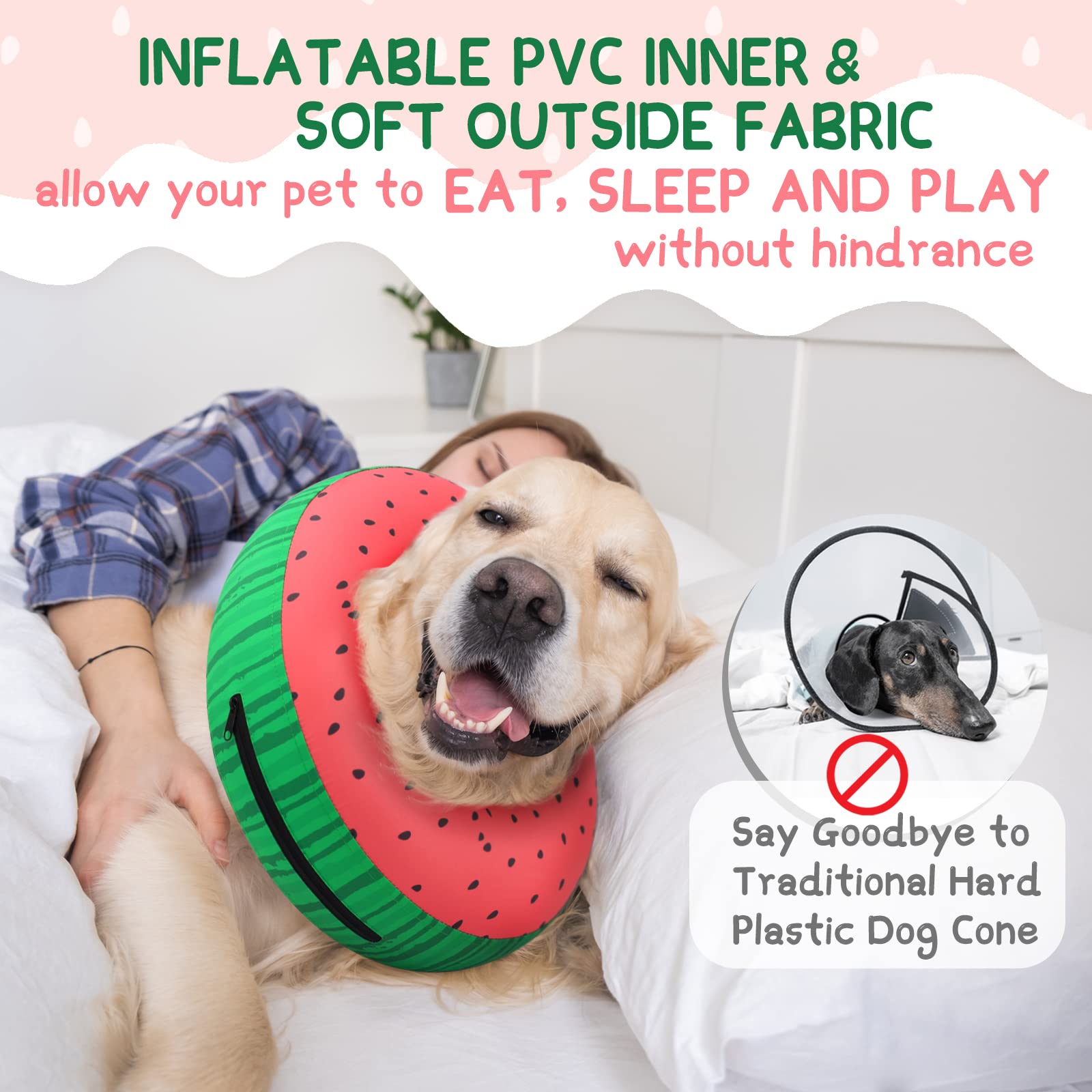 Supet inflatable dog cone non-stick fabric close-up for easy cleaning and fur-friendly use