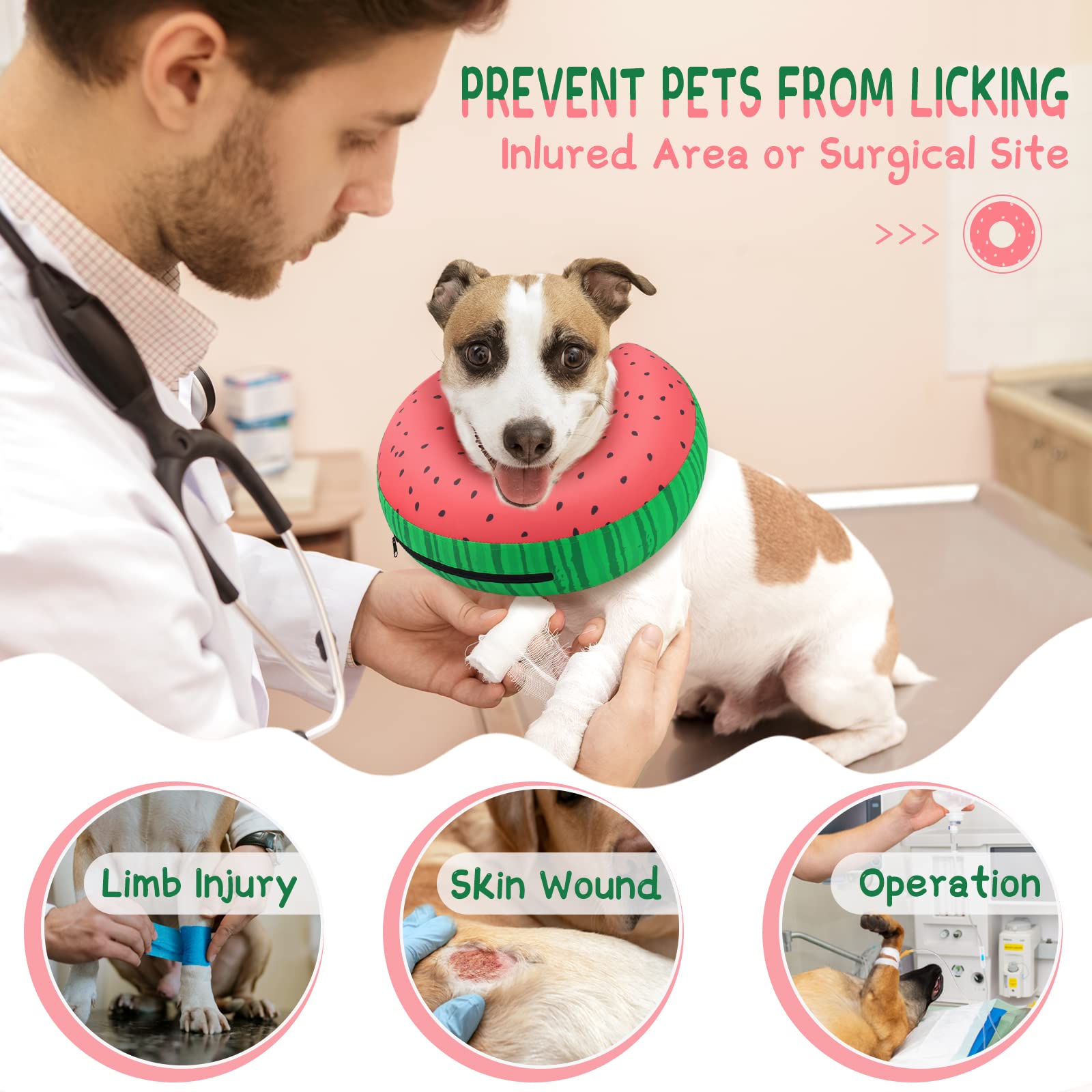 Supet inflatable dog cone outer fabric close-up highlights hair-repellent non-stick finish for quick cleaning.