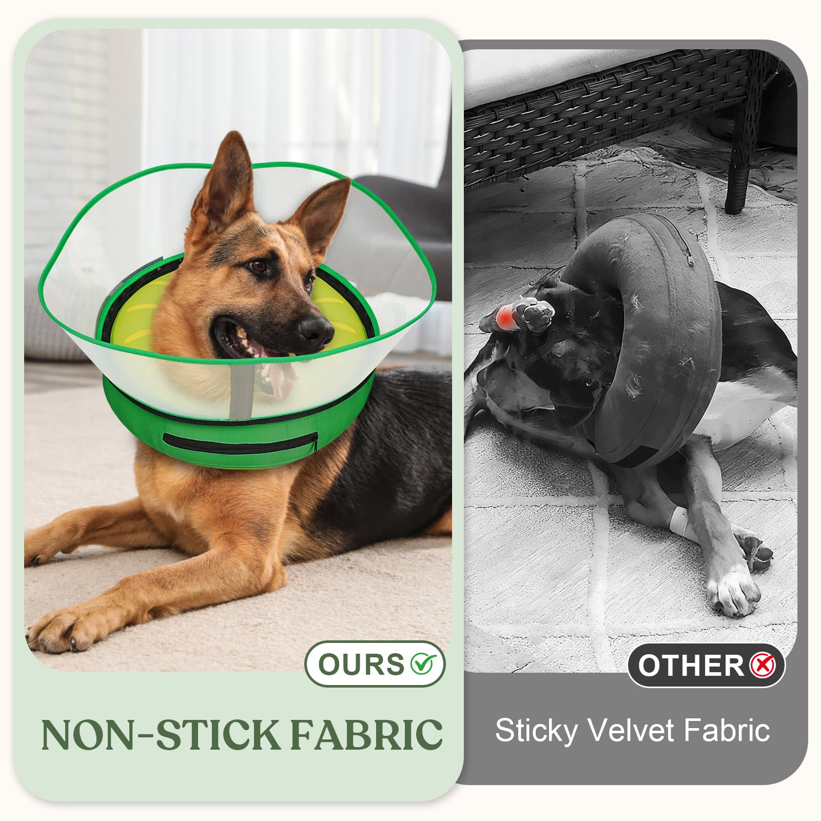 Supet inner-loop secures the cone to a regular collar for active dogs