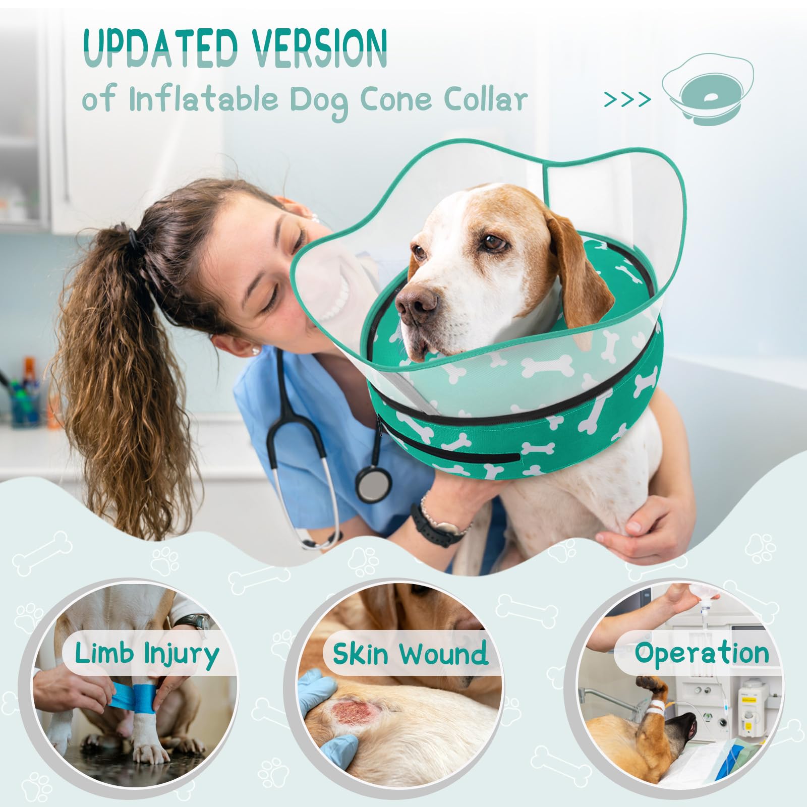 Supet raised inflatable dog cone shield-detached shows modular design for easy cleaning.