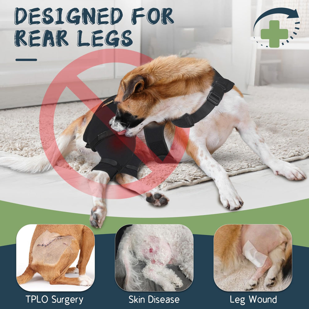 Supet recovery sleeve for dogs rear leg right wearing prevents licking and irritation