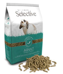 Supreme Petfoods Science Selective Adult Rabbit 1.5kg nutrition facts surface shows balanced calcium-phosphorus for bones