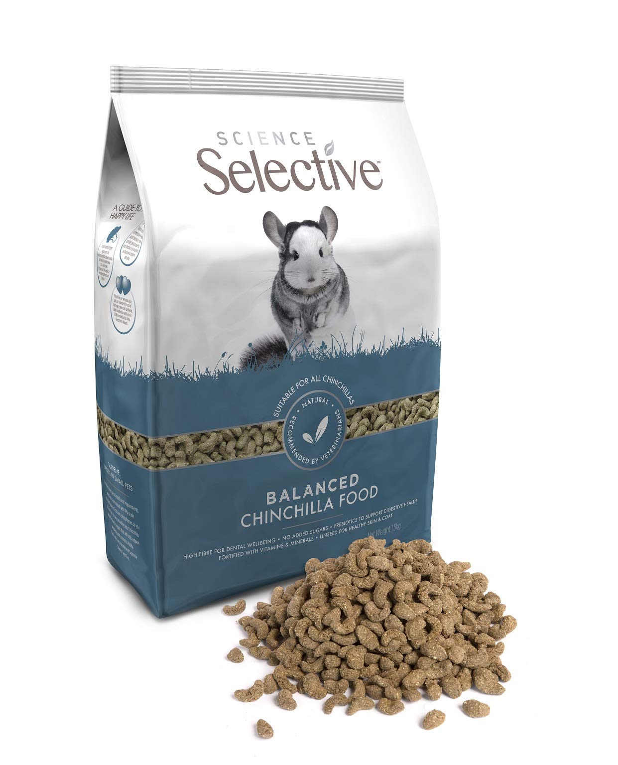 Supreme Petfoods Science Selective Chinchilla pellets in a bowl for balanced daily nutrition