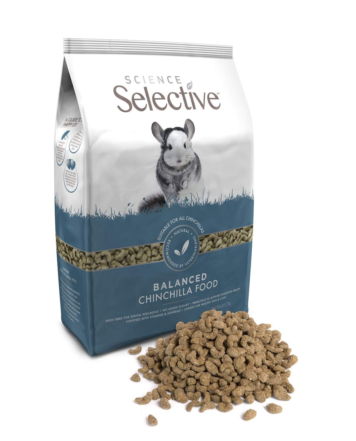 Supreme Petfoods Science Selective Chinchilla pellets in a bowl for balanced daily nutrition