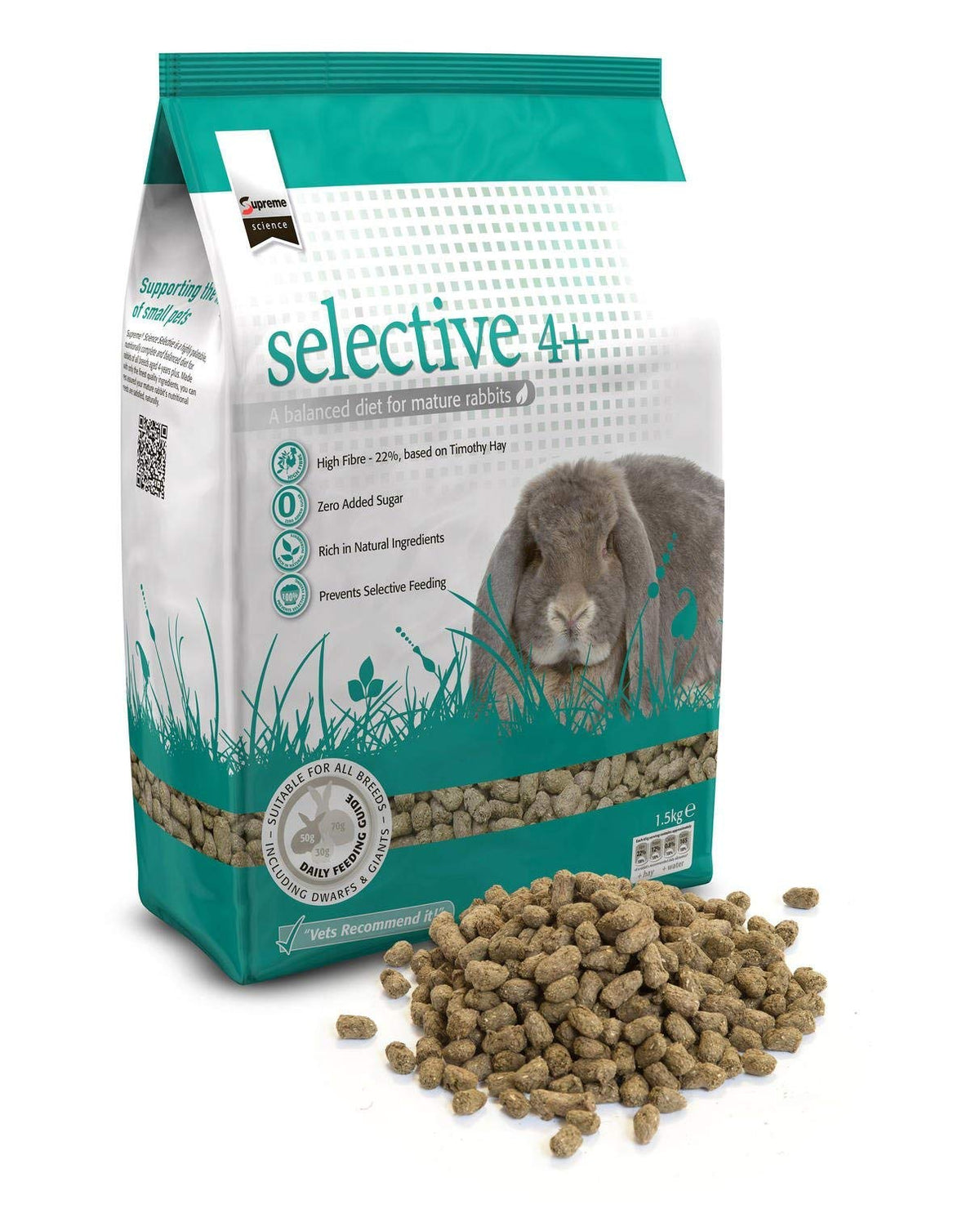 Supreme Petfoods Science Selective Rabbit Mature bowl highlights high fibre and skin & coat support.