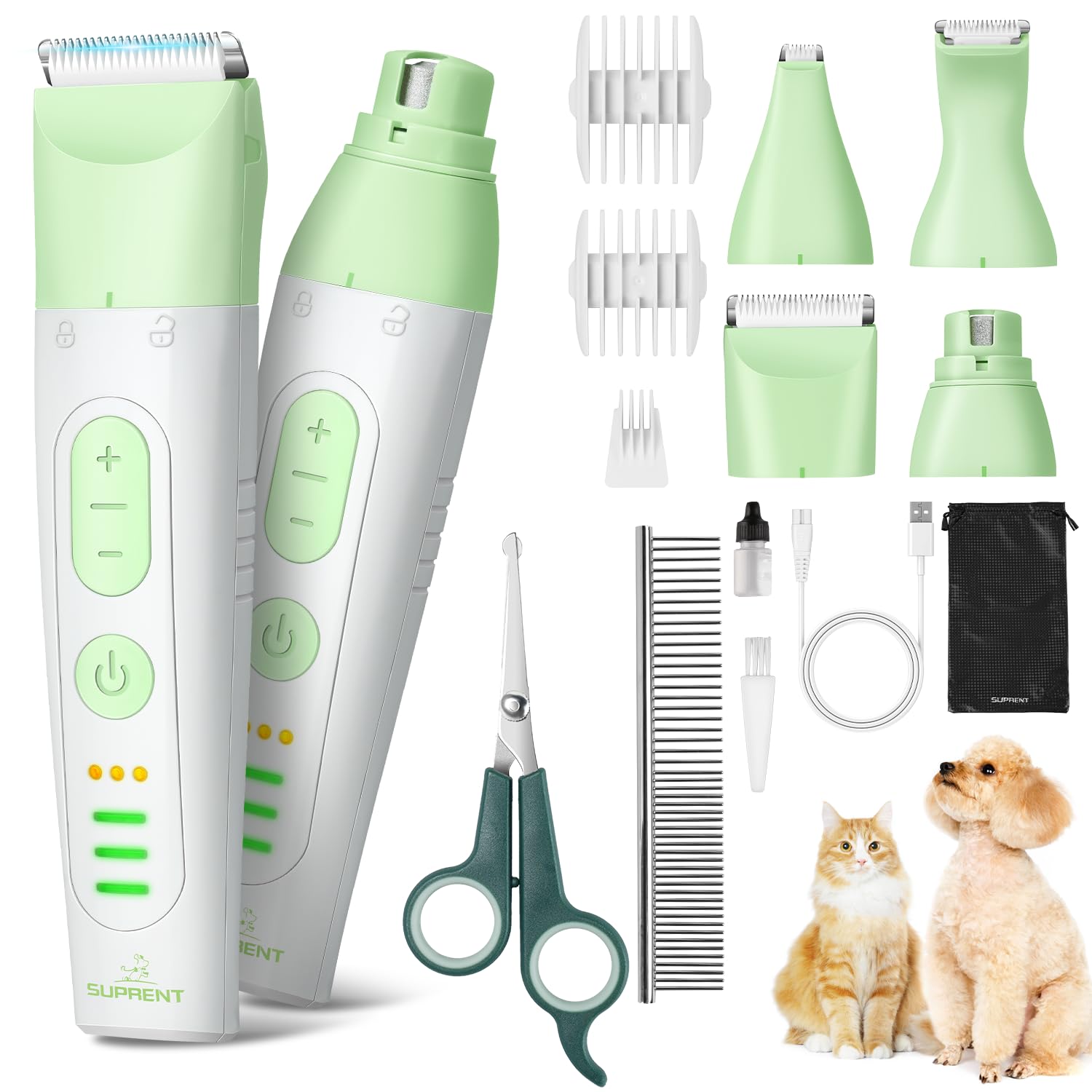 SUPRENT dog grooming kit all-in-one 14-piece set for home grooming versatility.