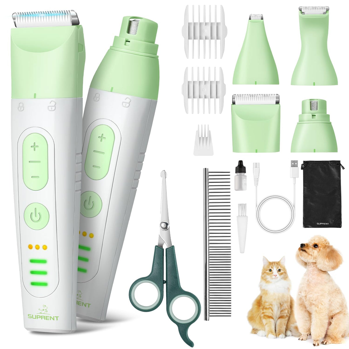 SUPRENT dog grooming kit all-in-one 14-piece set for home grooming versatility.