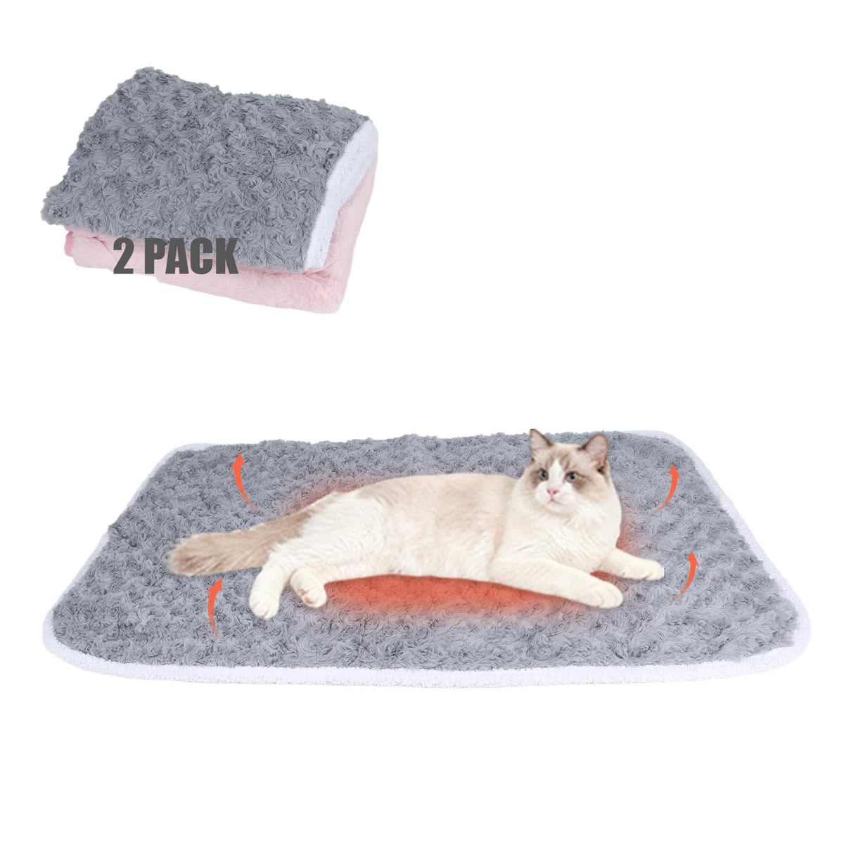 SUPRIY 2-pack pink-gray self-warming mat front view showing two warm pads