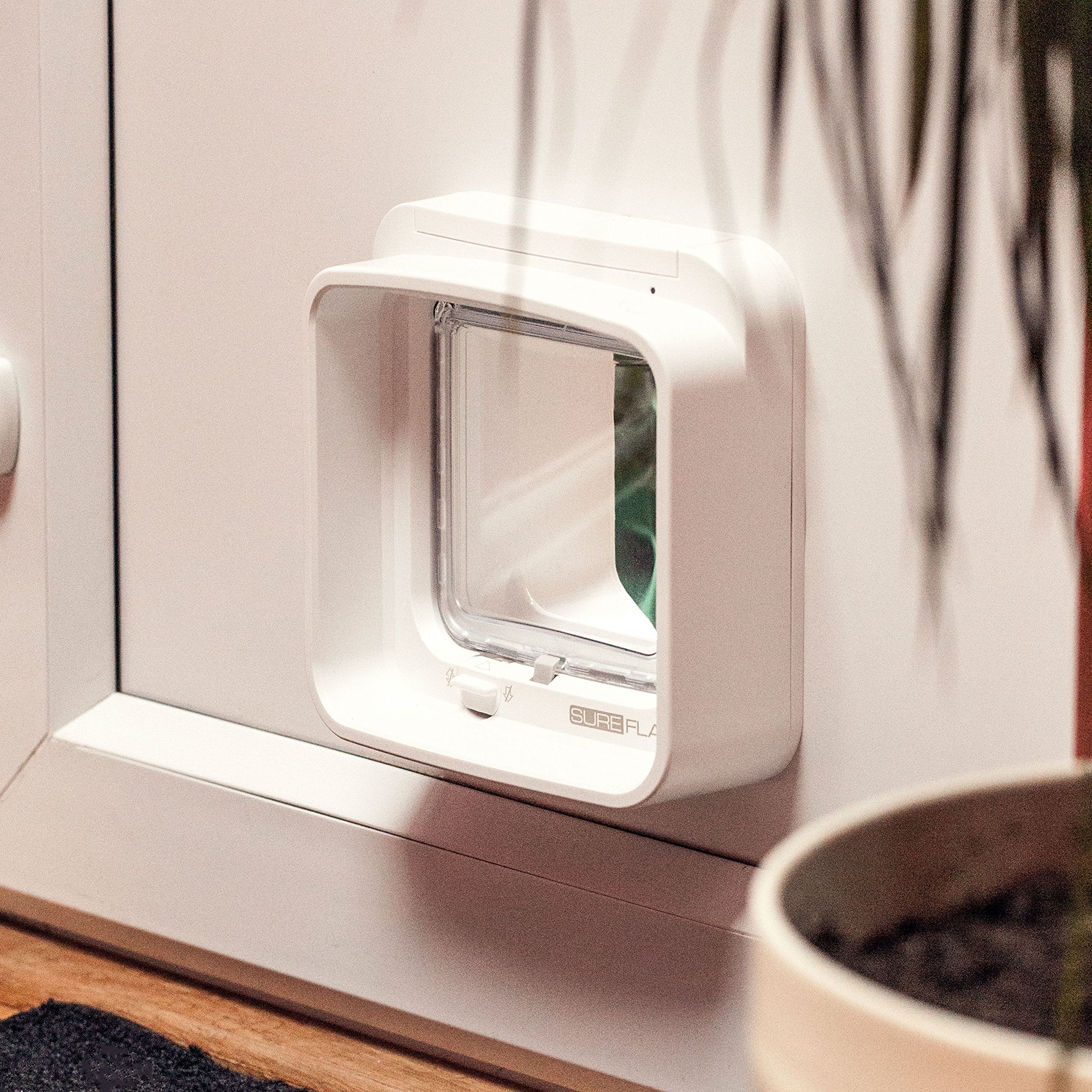 SureFlap cat door battery status emphasizes low-battery alert display.