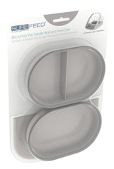 SureFlap mat and bowl set grey front view with odor-reducing seal for fresher meals.