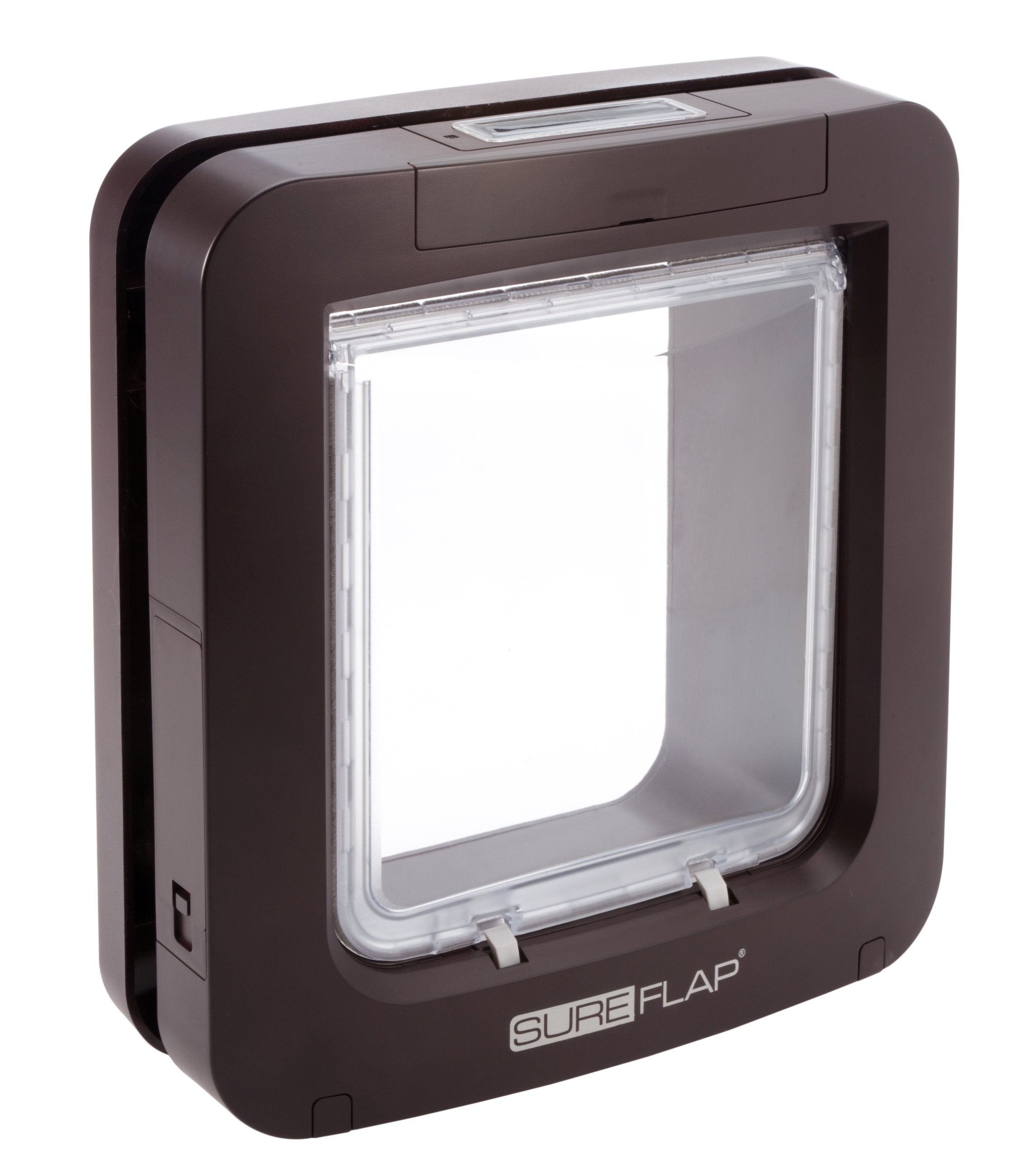 SureFlap Microchip Pet Door brown front view for selective pet access.