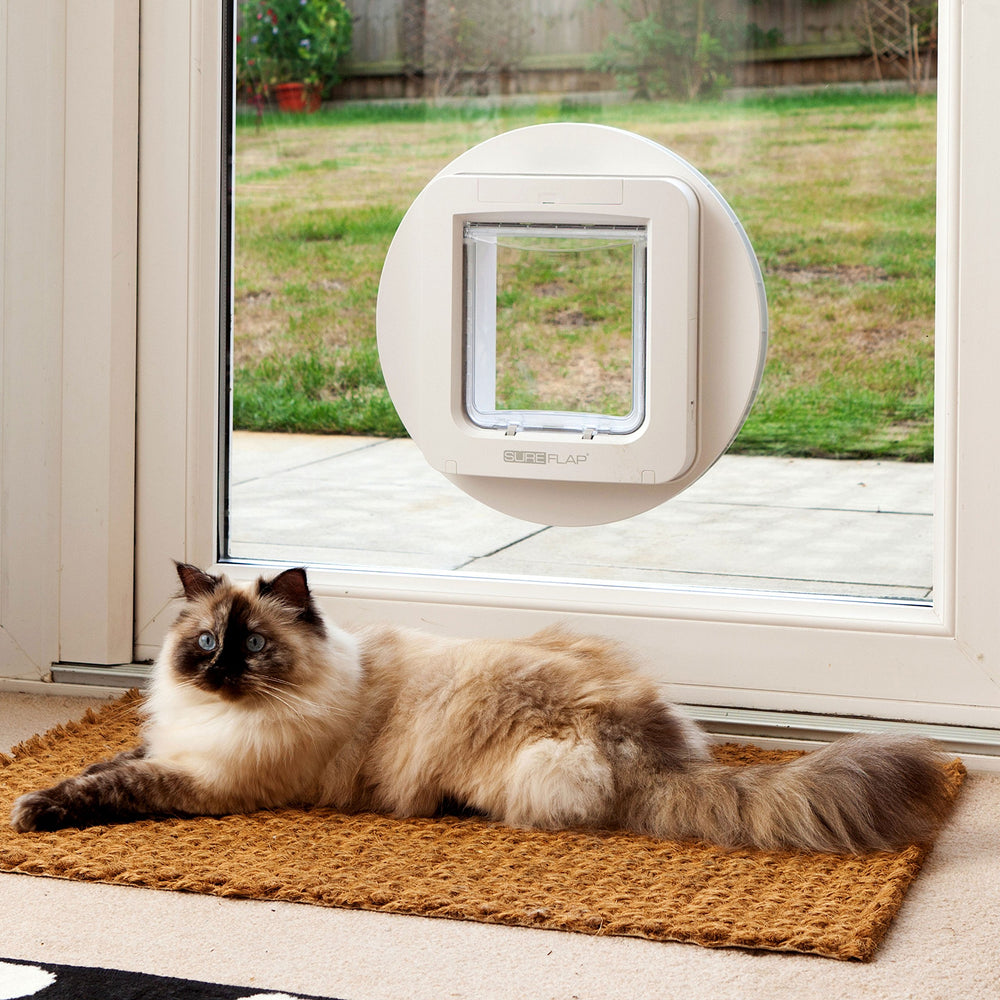 SureFlap Microchip Pet Door brown installation in door shows easy setup and compatibility.