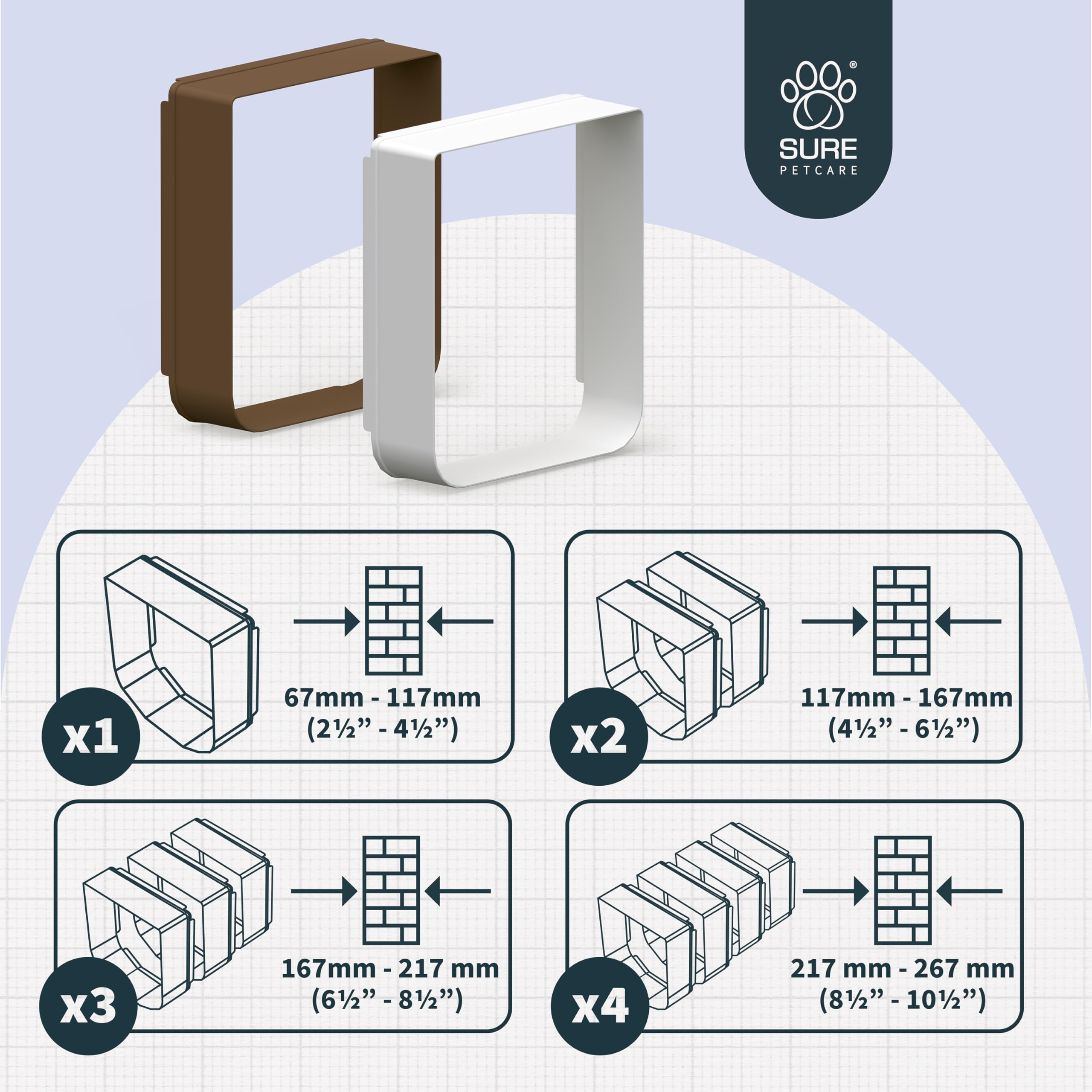SureFlap Microchip Pet Door Tunnel Extender white in-use on wall for exterior access.